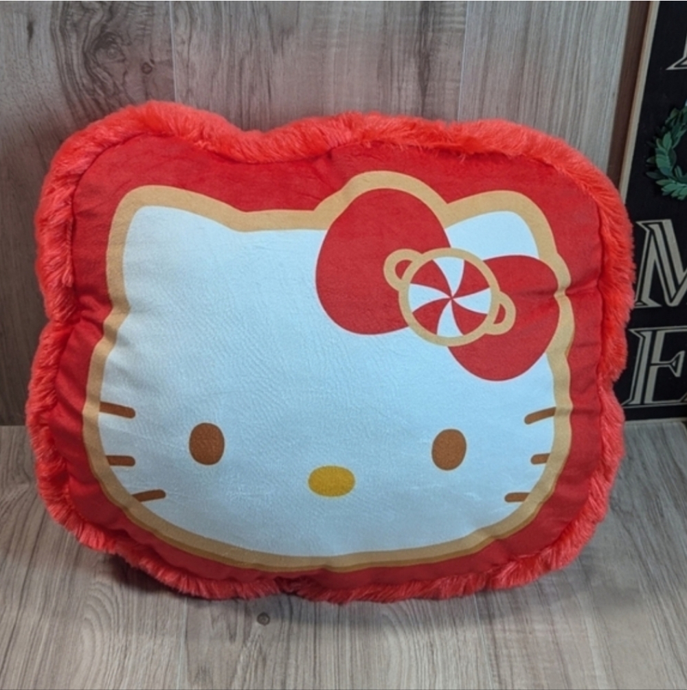 VIRAL! Hello Kitty Sanrio Throw Pillow Minky Red White Head 34008 "Kitty Treat"